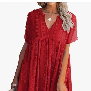 Red Short Sleeve V-Neck Sundress